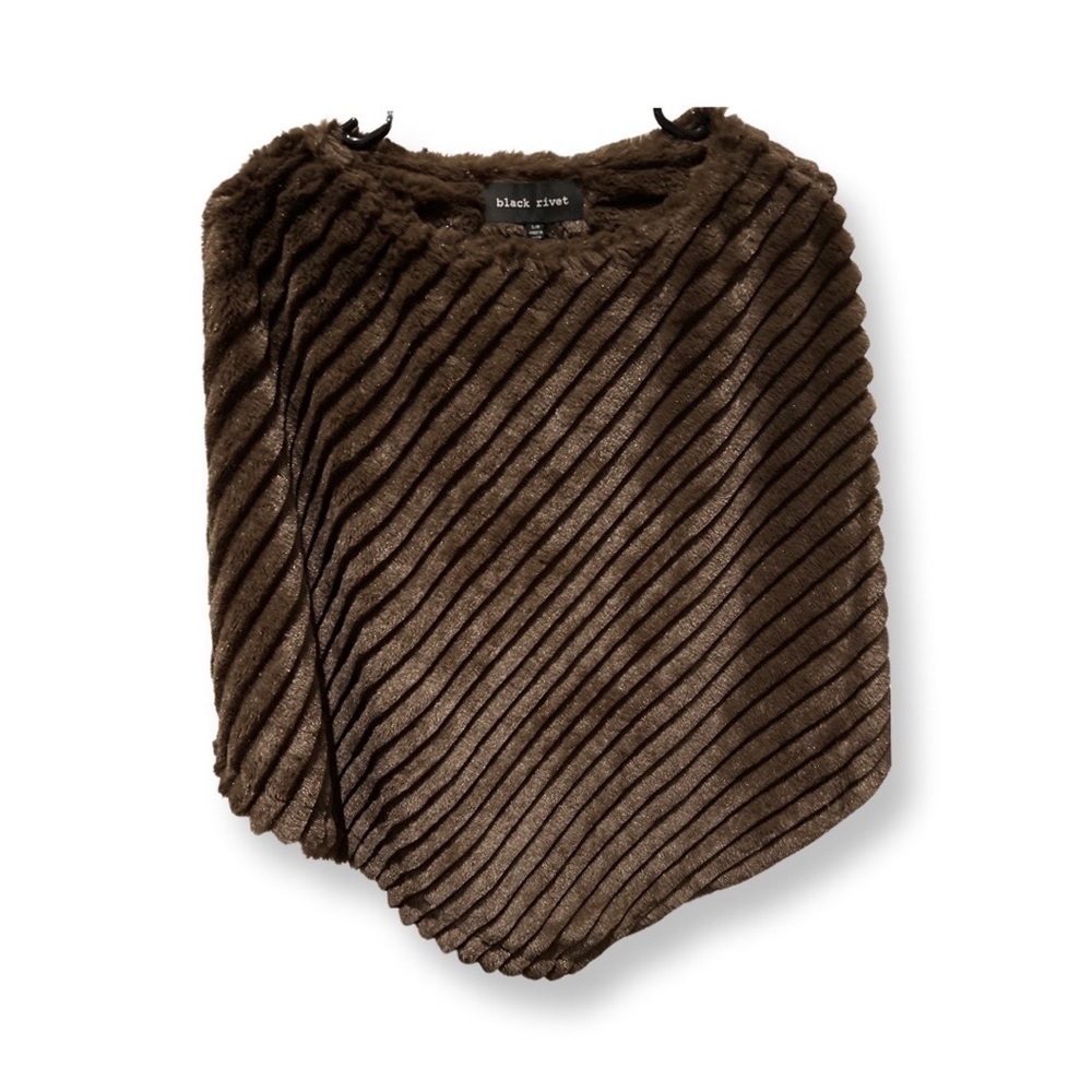 Black rivet chocolate brown shawl shrug cover up cape faux fur size small